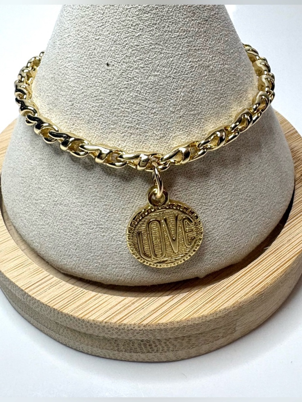 14k Gold Filled Chain Bracelet with LOVE Coin Charm. Perfect to stack or alone!